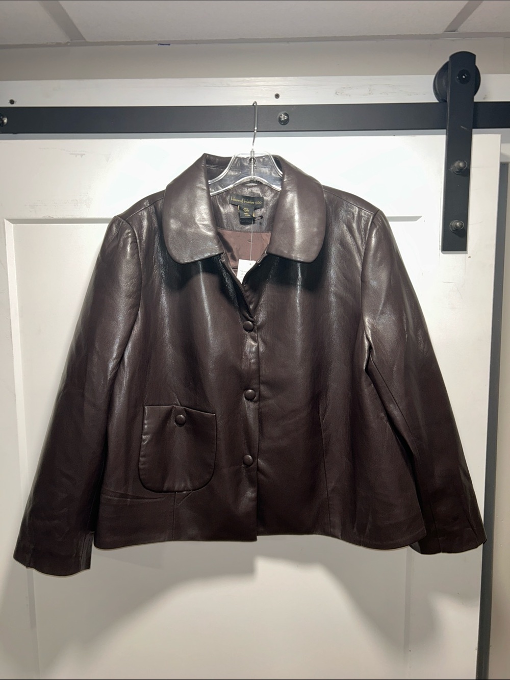 House of Harlow 1960 Brown Leather Button-Front Jacket